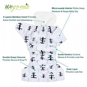 Wegreeco Washable Reusable Baby Cloth Pocket Diapers 6 Pack 6 Bamboo Inserts (with 1 Wet Bag, Cool Animals)