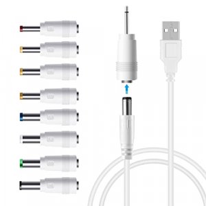 LANMU USB to DC Power Cable,Universal 5V DC Jack Charging Cable Power Cord with 9 Interchangeable Plugs Connectors Adapter Compatible with Massage Wa