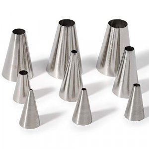 Kayaso 9 Piece Round Piping Tip Set with 20 Disposable Decorating Bags, Stainless Steel Pastry Tips, Graduated Sizes