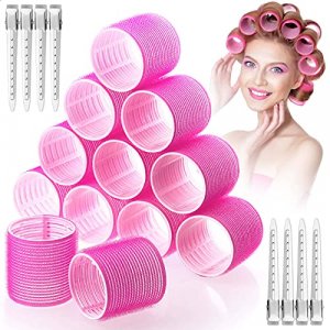 Jumbo Hair Curlers Rollers,24Pcs Big Hair Rollers Set with 12 Hair Curlers Self Grip Holding Rollers and 12 Stainless Steel Duckbill Clips for Long M