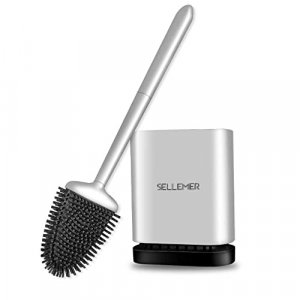 Sellemer Toilet Brush and Holder Set for Bathroom, Flexible Toilet Bowl Brush Head with Silicone Bristles, Compact Size for Storage and Organization,
