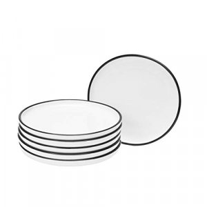 BonNoces 6-inch Small Porcelain Appetizer Plates , White with Black Edges Dinner Side Dishes Serving Plate, Dessert, Salad, Snacks Plate, Set of 6