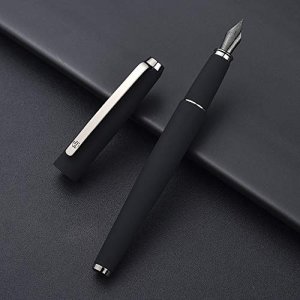 Hongdian 517D Matte Black Fountain Pen Fine Nib, Warrior Series, Classic Design with Converter and Metal Case