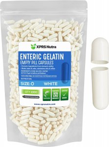 XPRS Nutra Size 0 Empty Capsules - 1000 Count White Enteric Coated Empty Gelatin Capsules