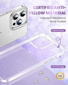 Ouxul Glitter Clear Compatible With Iphone 14 Pro Case For Women Girls, [Non-Yellowing][Zero-Fingerprint] 5G Phone Case For Iphone 14 Pro Slim Thin C