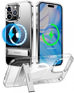 Facbiny Magnetic Metal Kickstand Clear Case Designed For Iphone 14 Pro Max 6.7 Inch [Compatible With Magsafe] [Anti-Yellowing] [Three Ways Stand] Sho