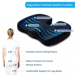 Saireider Office Chair Cushion, Car Seat Cushion, Memory Foam Coccyx Cushion Pads For Tailbone Pain, Sciatica Relief Pillow, Correct Sitting Posture
