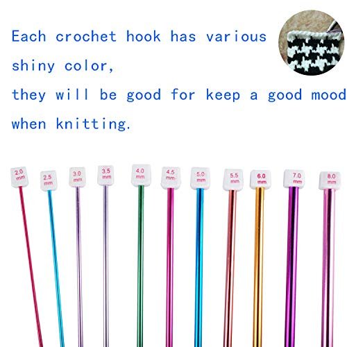 Long Tunisian Afghan Crochet Hooks Set 11 Packs 10.6 Colorful Aluminum Knitting Needles(2mm to 8mm) by Wadoy