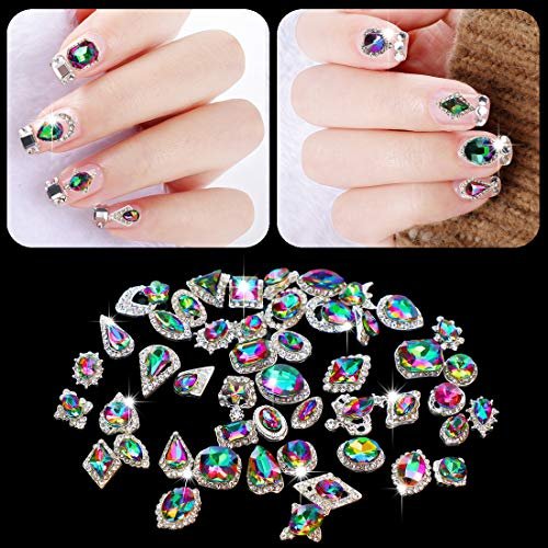 48pcs Big Mix Sizes Different Shape Colorful AB Iridescent 3D Crystals  Diamonds Large Rhinestones Bow Silver Metal Charms Gems Stones for Nail Art  Beauty Design Decoration Craft Jewelry DIY 