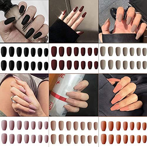 6 Packs (144 Pcs) Matte Coffin Press on Nails Medium Length, Acrylic Short  False Nails Set Artificial Nails Fake Solid Color with Adhesive Tabs Nail -  Shop Imported Products from USA to