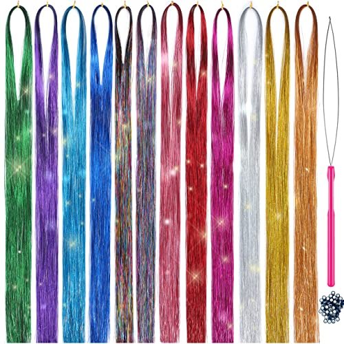 Hair Tinsel Kit Strands With Tool 47 Inch 12 Colors 2100 Strands Fairy Hair  Tinsel Kit Hair Extensions Sparkling Glitter Shiny Silk Tinsel (12 colors -  Shop Imported Products from USA to India Online - iBhejo