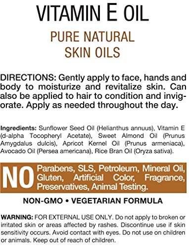 Vitamin E Oil, 5000 Iu, 8 Oz (2 X 4Oz) Value Pack, For Skin, Hair & Face, Vegetarian, Non-Gmo, And Gluten Free Formula