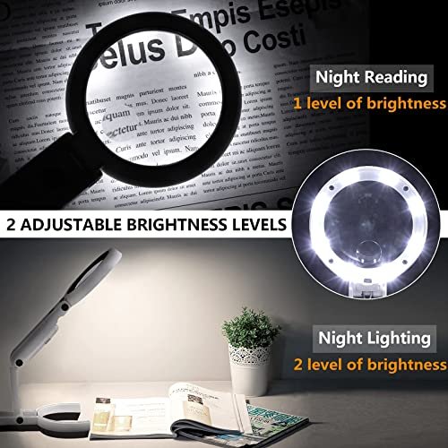 30X 10X Magnifying Glass with Light and Stand, Foldable Handheld