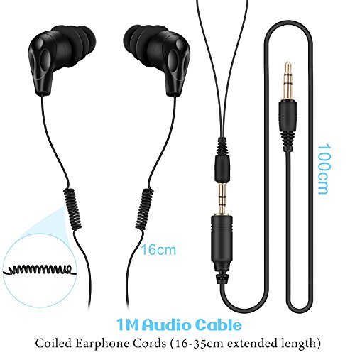 AGPTEK IPX8 Waterproof in Ear Earphones Coiled Cable Swimming