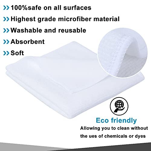 SINLAND Microfiber Cleaning Cloth Dish Cloth Kitchen Streak Free Absorbent  Dish Rags Lens Cloths 12Inchx12Inch 12 Pack White