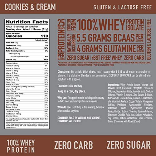 Buy Isopure Zero Carb Cookies & Cream 100% Whey Protein Isolate