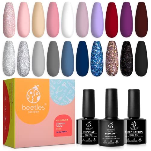 GetUSCart- MEFA Gel Nail Polish Set 23 Pcs, Glitter 20 Colors Pink Purple  Red Silver Coral Sparkle Shades Lavender Champagne Shine with Glossy &  Matte Top and Base Coat Nail Art Kit