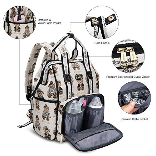 Pipi Bear Diaper Bag Backpack, Stylish Cute Travel Baby Diaper Bag,  Jacquard Maternity Nappy Bag For Mom And Dad With Changing Pad, Cream -  Imported Products from USA - iBhejo