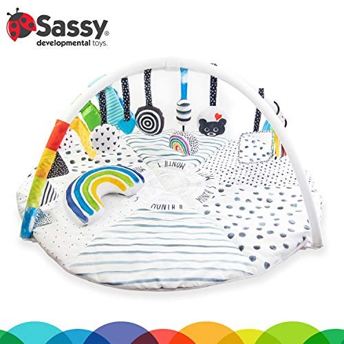 Sassy Stages STEM Developmental Play Gym, Sensory Tummy Time Activity Play  Mat w/Built-in Instructions, Ultra Plush & Machine Washable Playmat for Ba  - Imported Products from USA - iBhejo