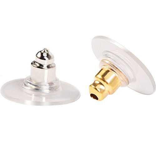 Outus 100 Pairs Bullet Clutch Earring Backs with Pad Earring Safety Backs, Silver and Gold