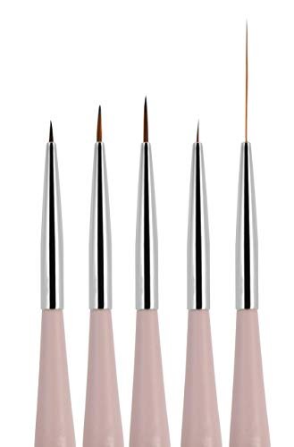 Beaute Galleria 5 Pieces Nail Art Brush Set with Liners (4mm, 7mm, 9mm)  Striping Brushes (5mm, 25mm), for Thin Fine Line Drawing, Detail Painting