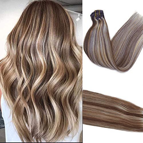 15inch Clip in Hair Extensions Brown with Blonde Highlighted Remy Silky  Straight Human Hair Extensions Blonde Balayage 70g Thicken from Top to End  7P - Shop Imported Products from USA to India