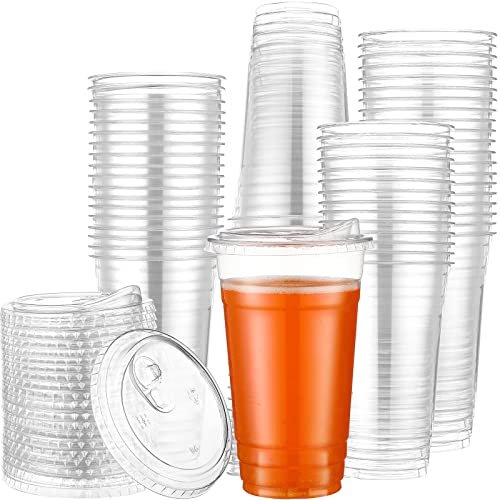 Clear Plastic Cups with Strawless Sip Lids for Iced coffee tea juice