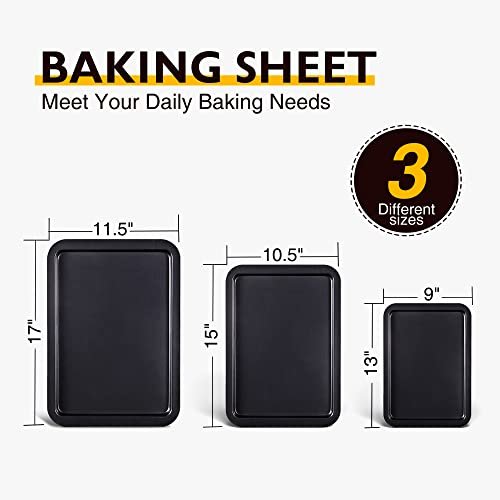 HONGBAKE Baking Sheet Pan Set, Cookie Sheet for Oven, Nonstick Bakeware  Sets with Wider Grips, 3 Pack Half/Jelly Roll/Quarter Baking Tray, Premium,  Dishwasher Safe - Dark Grey
