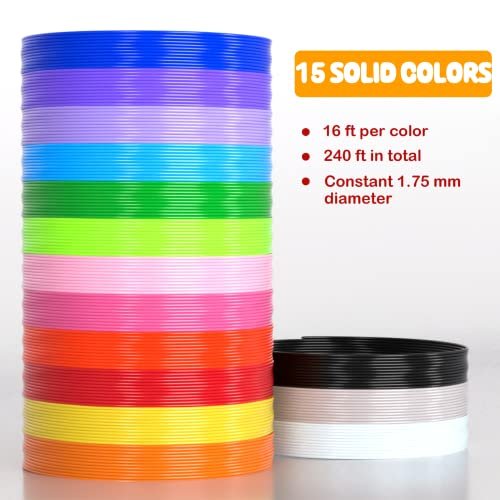 3D Pen Filament Refills 15 Colors, 16 Ft Per Color Total 240 Ft, 1.75 Mm  Filament Compatible With Scrib3D Mynt3D 3D Pen Comes With 2 Finger Caps &  3D - Imported Products from USA - iBhejo