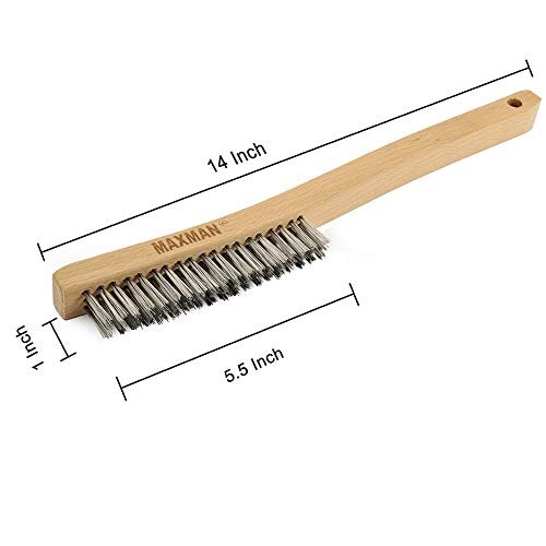 Wire Brush,Stainless Steel Wire Scratch Brush for Cleaning Rust with 14  Long Curved Beechwood Handle,Large