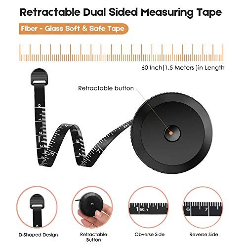 4 Pieces Body Tape Measure Body Measuring Tape Weight Loss, Retractable  Push Button and Double Scale, Measuring Tape for Body Measurements Cloth  Soft Small Waist Fabric Sewing Tailor, 150cm/60inch Black