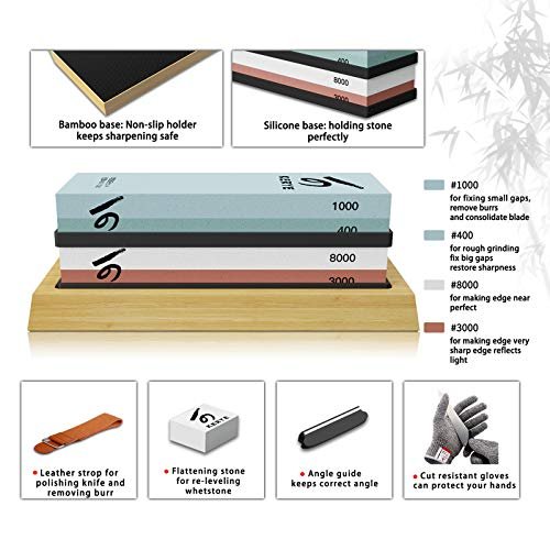 Knife Sharpening Stone Kit, KERYE Professional Japanese Whetstone Sharpener  Stone Set, Premium 4 Side Grit 400/1000 3000/8000 Water Stone, Flattening