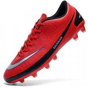 HaloTeam Men's Soccer Shoes Firm Ground Soccer Cleats Adults Athletic Outdoor/Indoor Professional Futsal Football Training Sneakers Red