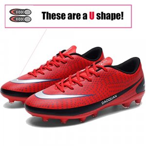 HaloTeam Men's Soccer Shoes Firm Ground Soccer Cleats Adults Athletic Outdoor/Indoor Professional Futsal Football Training Sneakers Red