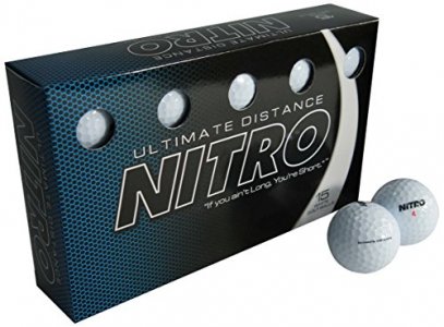 Nitro Long Distance High-Durability Golf Balls (15PK) All Levels Ultimate Distance Titanium Core High Velocity Great Stop & Sticking Ability Golf Bal