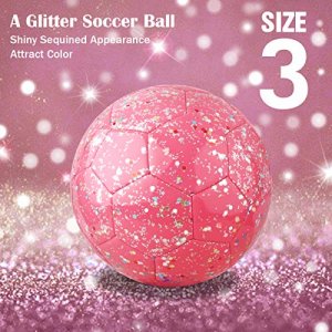 PP PICADOR Soccer Ball Kids Size 3, Glitter Shiny Sequins Toddler Soccer Balls with Pump for Girls Boys Ages 4-6-8 6-12 Child Baby Gift(Pink)