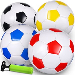 4 Pack Soccer Ball with Pump Size 4, Size 5, Outside Sport Soccer Ball Machine Stitched Ball for Game Training Practice Youth Adult Soccer Players (S