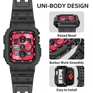 amBand Compatible with Apple Watch Band 45mm 44mm 42mm with Bumper Case,  Rugged Men Bands for iWatch SE SE 2 Series 9 8 7 6 5 4 3 2 1, Sport  Military