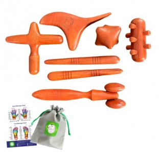 6 Types, 7 Piece Set - LUNGCHA Traditional Thai Massage Reflexology Wooden Stick Tool Acupuncture Point Gua Sha (Set of 6 Types Full Body Massage)