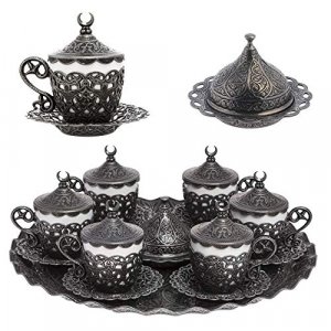 Alisveristime 27 Pc Turkish Greek Arabic Coffee Espresso Cup Saucer Set (Gelincik) (Black)