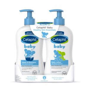 Cetaphil Baby Wash & Shampoo Plus Body Lotion, Healthy Skin Essentials, Head to Toe Hydration for up to 24 Hours, for Delicate, Sensitive Skin, 2-Pac