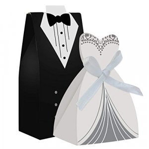 cnomg 100pcs Party Wedding Favor Dress & Tuxedo Bride and Candy Box