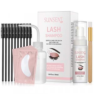 Eyelash Extension Shampoo Kit Oil Free Formula,SUNSENT Eyelash Extension Cleanser,Eye Makeup Remover/Primer for Home & Salon Use,Lash Shampoo 50ml+10