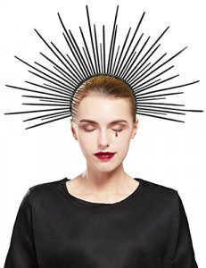 Fantherin Womens Mary Halo Crown Headband Zip Tie Spiked Halo Crown Goddess Headpiece Headdress for Cosplay Halloween Costume Party (Black)