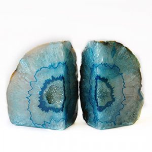 JIC Gem Teal Agate Bookends 2 to 3 Lbs Polished 1 Pair with Rubber Bumpers for Office Dcor and Home Decoration