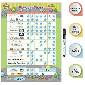 Magnetic Bahavior Chart for Kid at Home, Resuable Chore Chart for Kid, Reward Chart for Kids Behavior. Each Set Includes 30 tasks, 104 Stars, and one