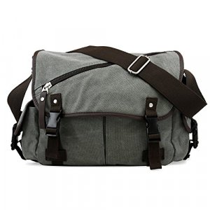 Oct17 Men Messenger Bag School Shoulder Canvas Vintage Crossbody Military Satchel Bag Laptop Gray