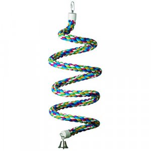 Super Bird Creations SB326 Colorful Cotton Bungee Rope Bird Toy with Ringing Bell, Extra-Large Size, 1.25” x 97”,Varies
