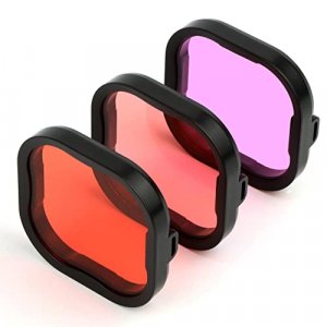 Underwater Camera Dive Filters for GoPro Hero 8 Black Protective Housing Lens Cover in Red, Light Red, and Magenta, Professional Color Correcting Pho