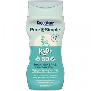 Coppertone Pure and Simple Kids Sunscreen Lotion SPF 50, Zinc Oxide Mineral Sunscreen for Kids, Tear Free, Sunscreen SPF 50, Broad Spectrum SPF 50 Su